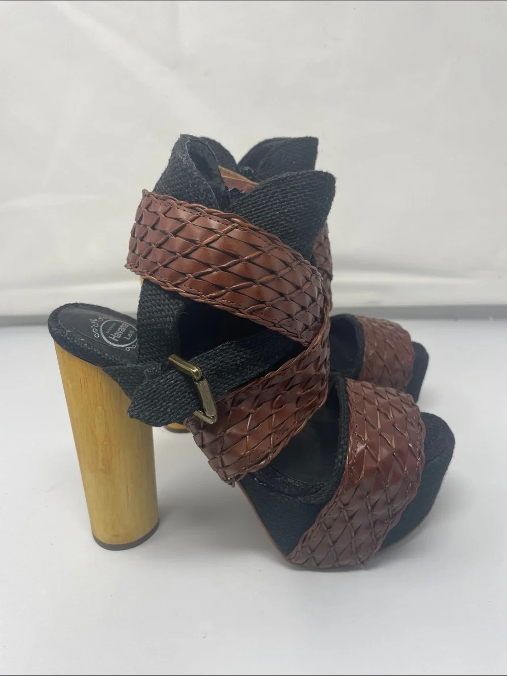 Jeffrey Campbell Handmade Havana Last Braided Brown Wrap Platform Wood Heels